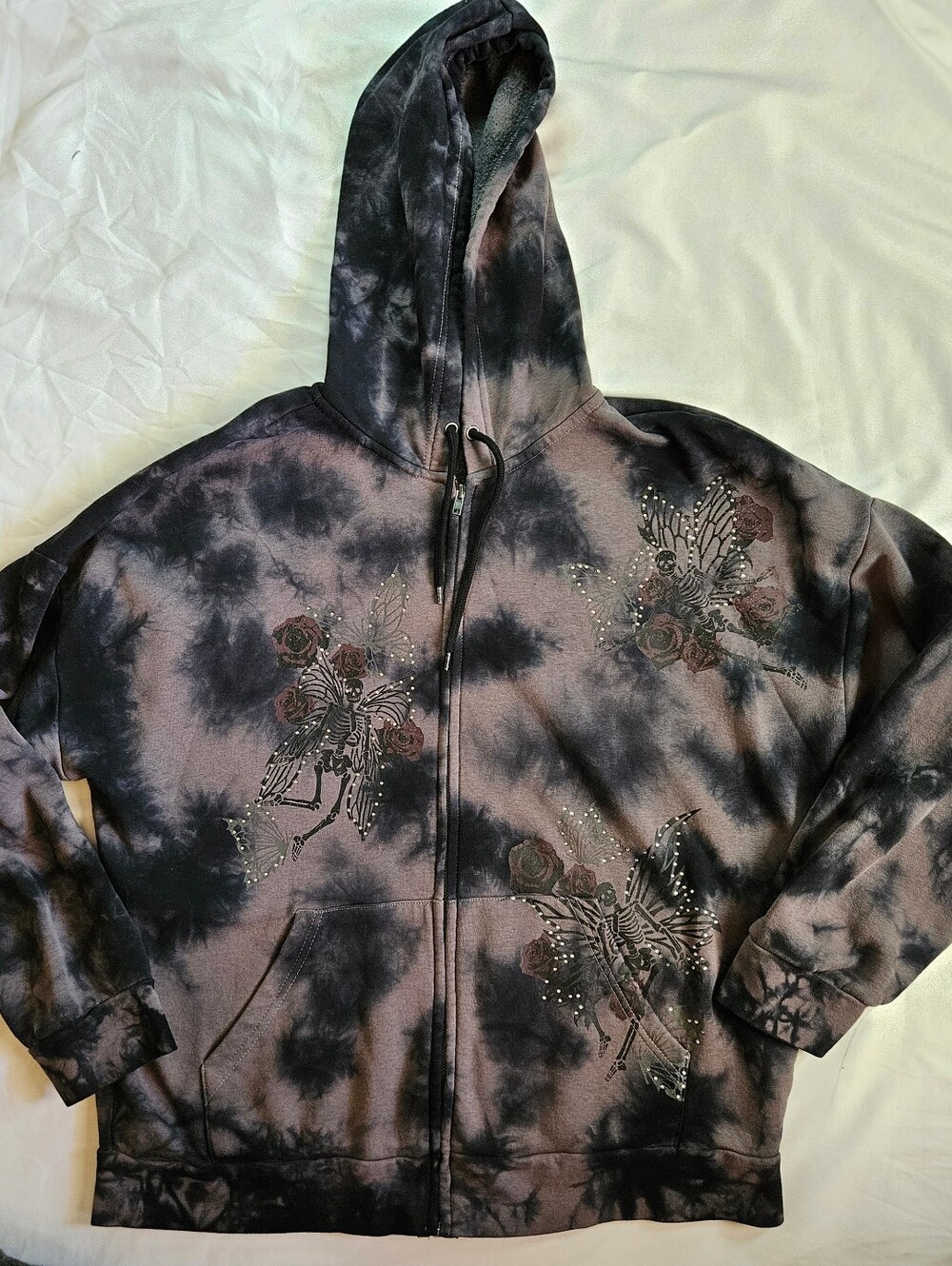 Thorn & Fable Womens Black Tue Dye Long Sleeve Zip Up Hoodie Sweater Size XL